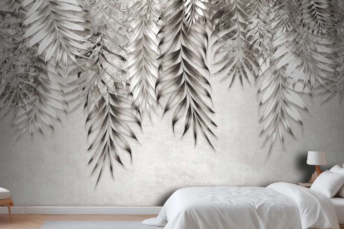 Gray And White Branches Trees Leaves On Drawing Wallpaper Mural