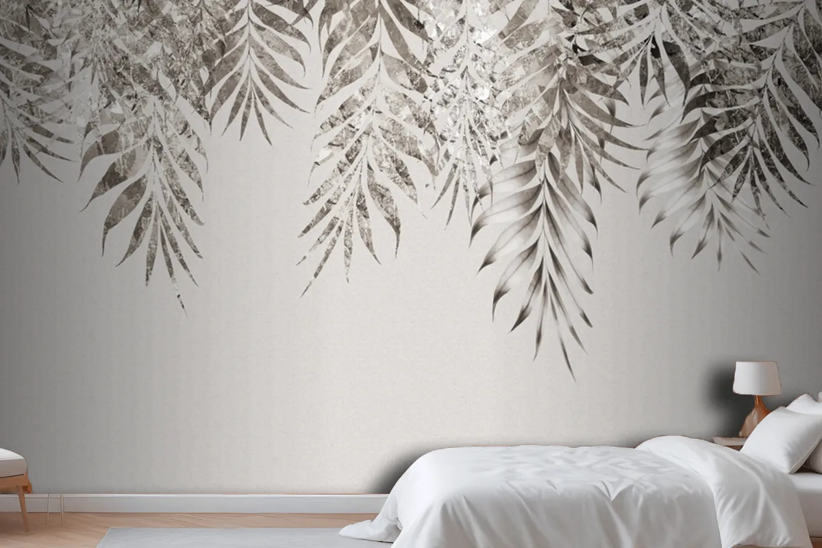 Gray Branches Tree Leaves In Drawing Wallpaper Mural