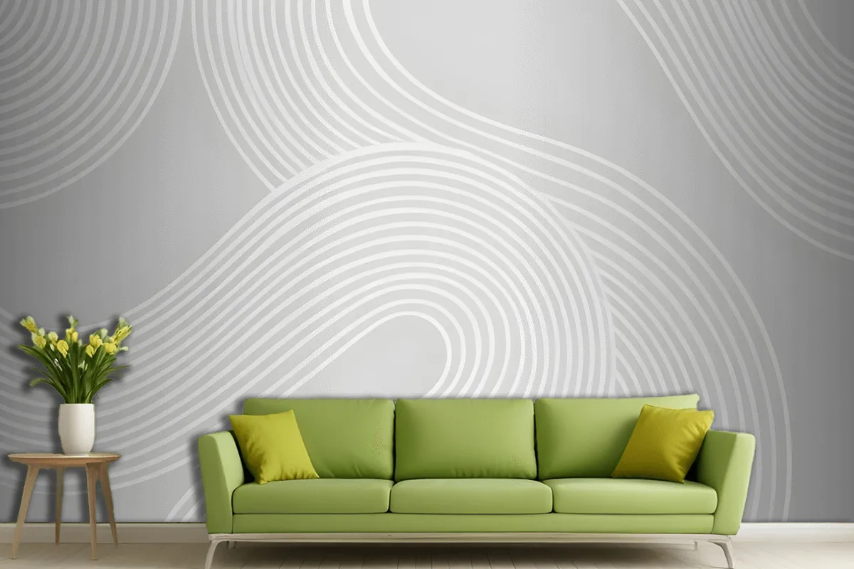 Gray Curvy Lines Modern Zen Garden Wallpaper Mural