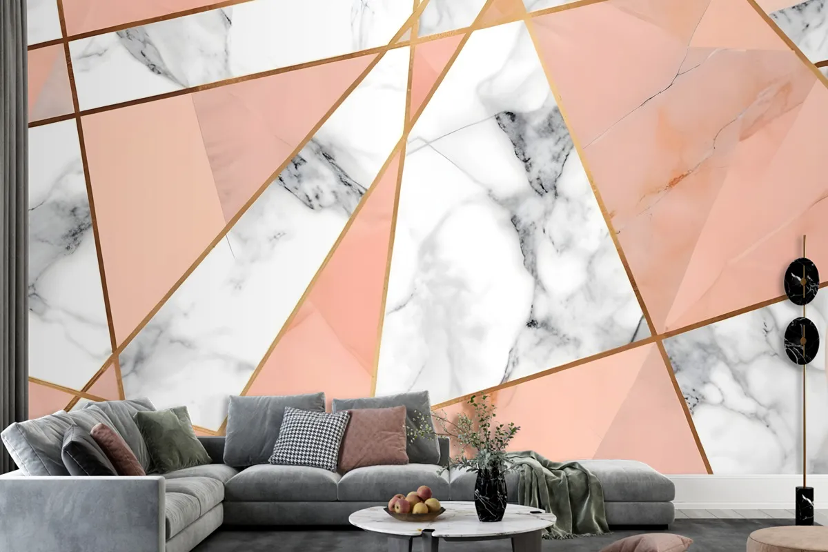 Gray Pink Marble Pattern Wallpaper Mural