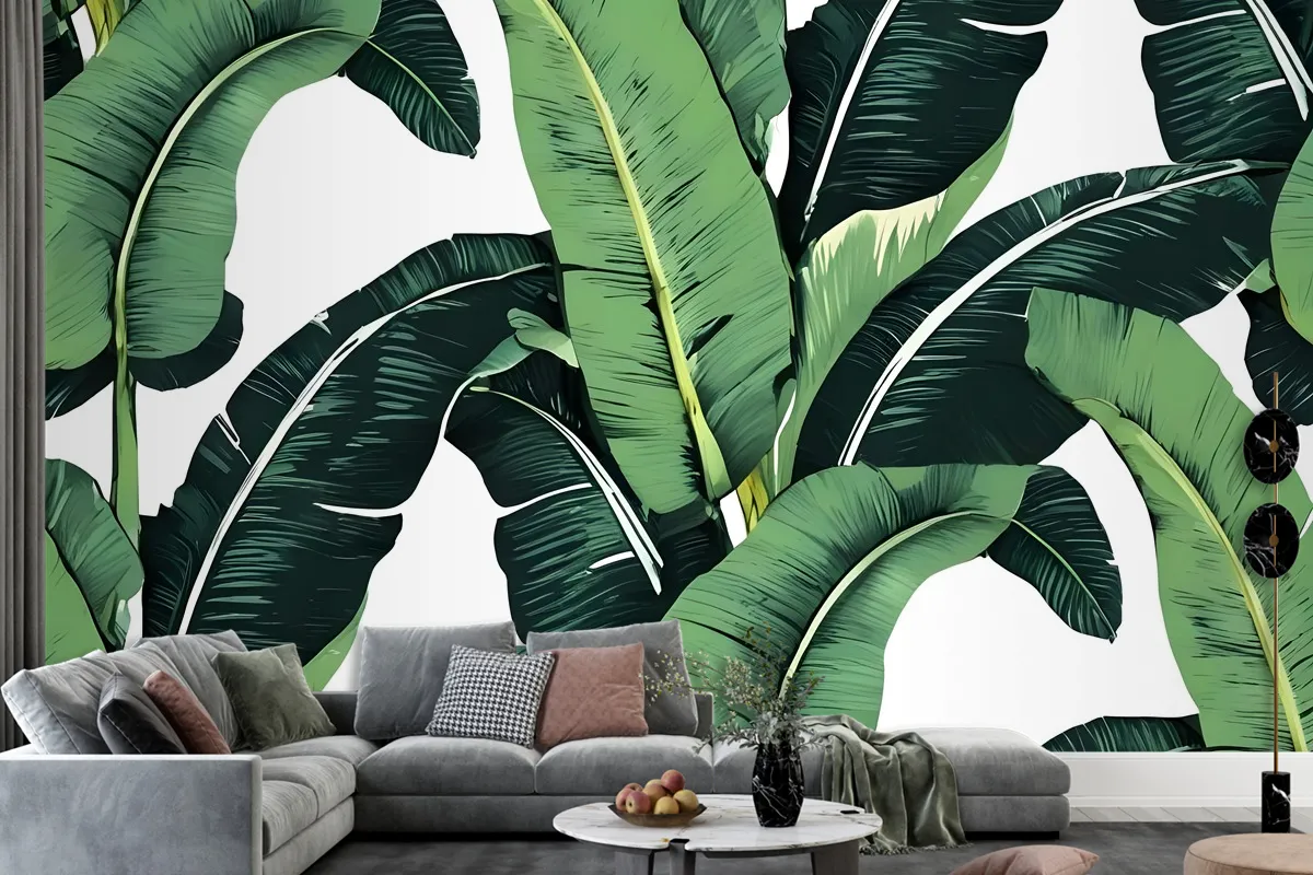 Green Banana Leaf Pattern Wallpaper Mural