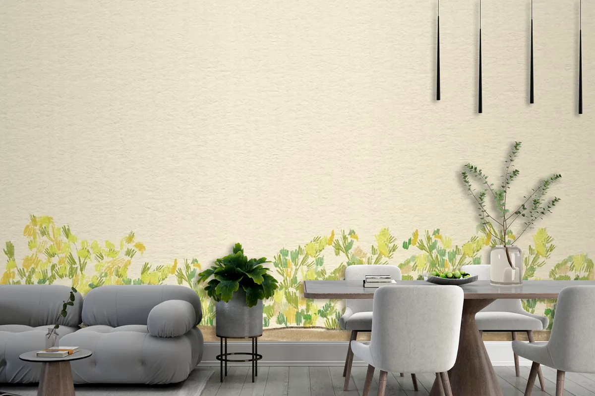 Green Bushes Background Color Pencil Wallpaper Mural