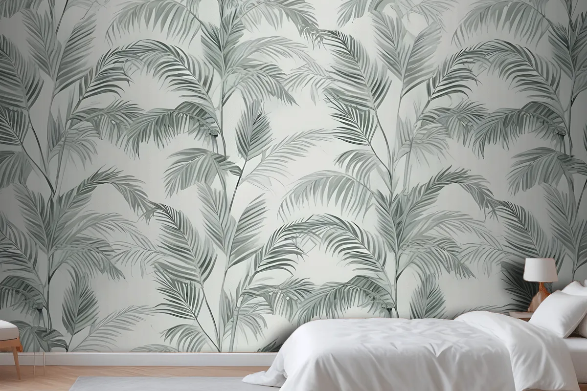 Green Inky Tropical Pattern Wallpaper Mural