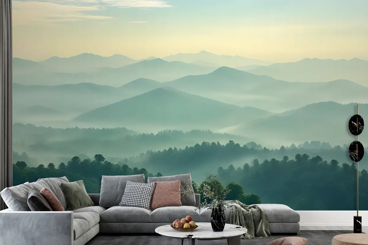 Green Mountain Silhouette Wallpaper Mural