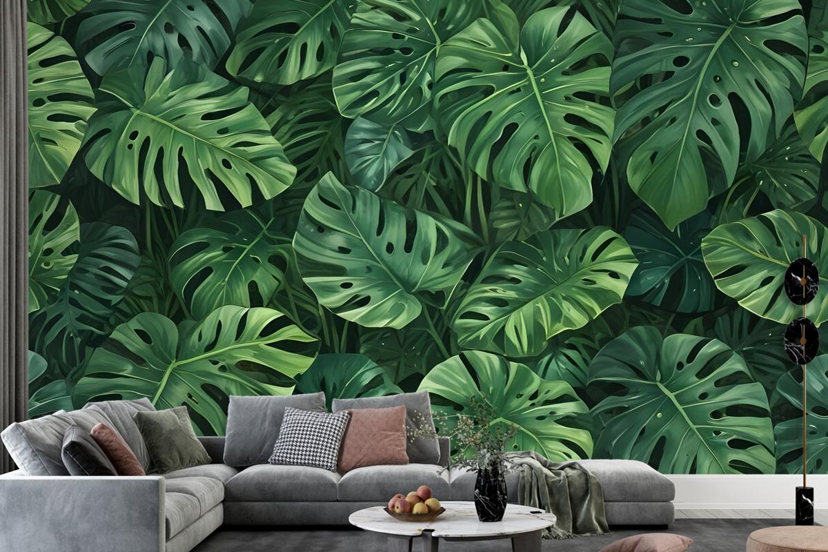 Green Tropical Leaves Wallpaper Mural