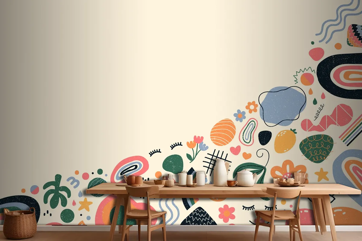 Handdrawn Abstract Organic Shapes Wallpaper Mural