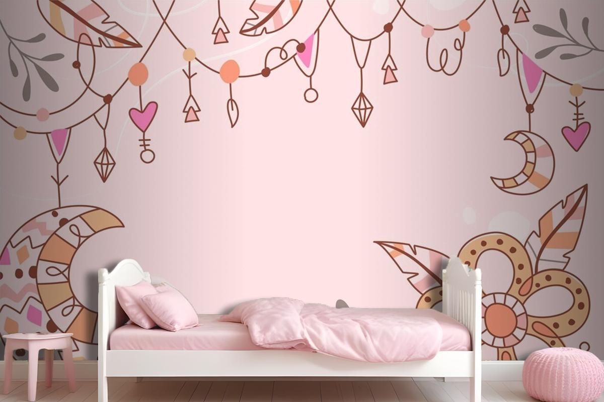 Hand Drawn Boho Background Girl Wallpaper Mural