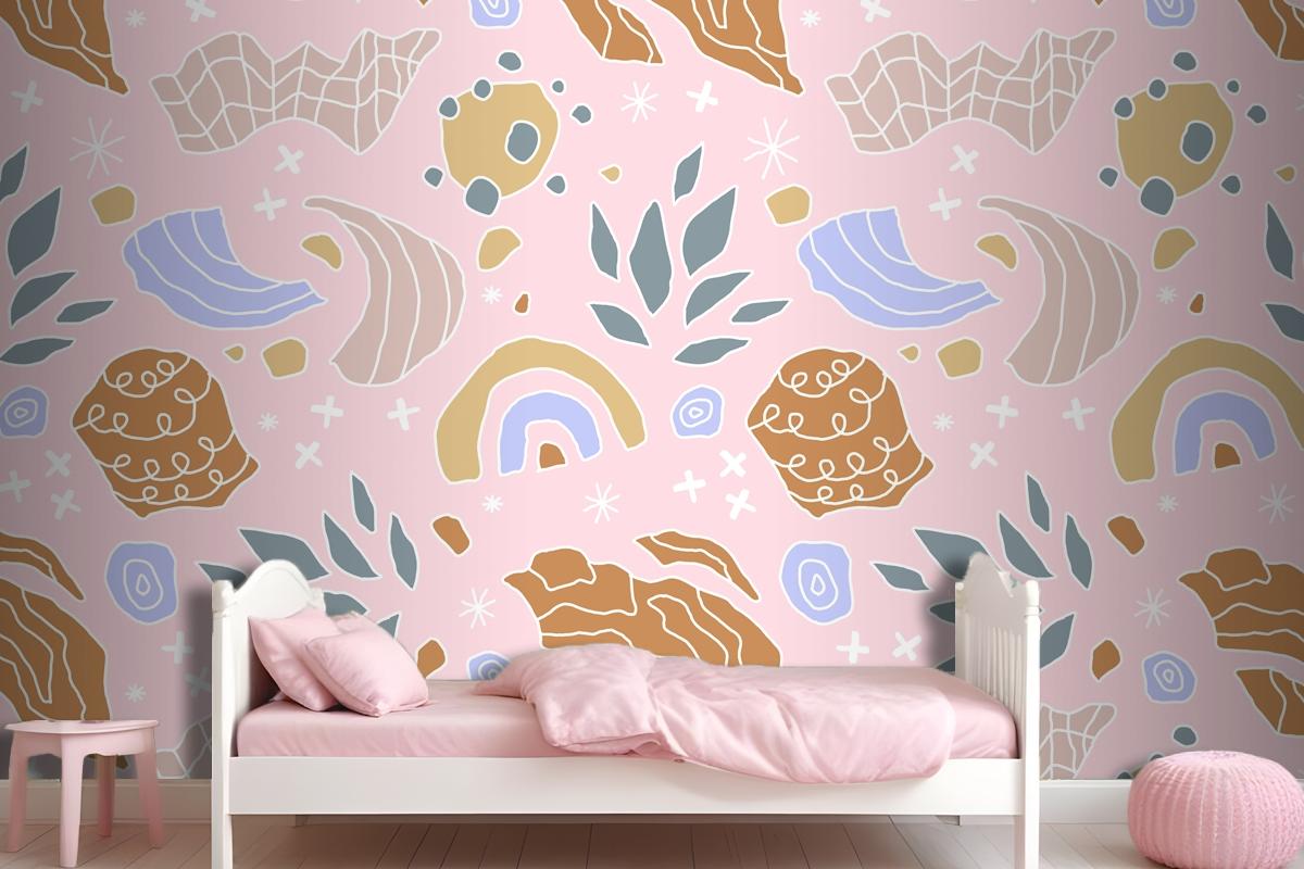 Hand Drawn Cutout Collage Pattern Wallpaper Mural