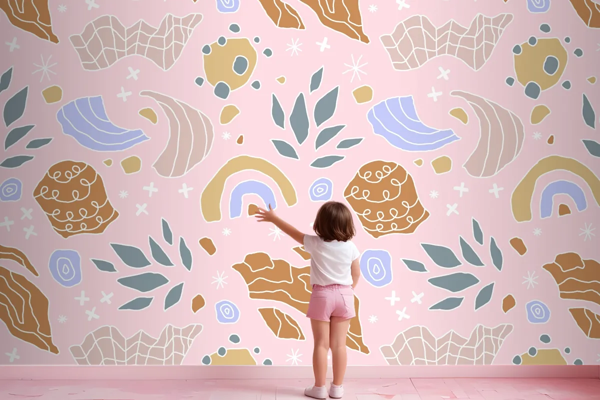 Hand Drawn Cutout Collage Pattern Wallpaper Mural