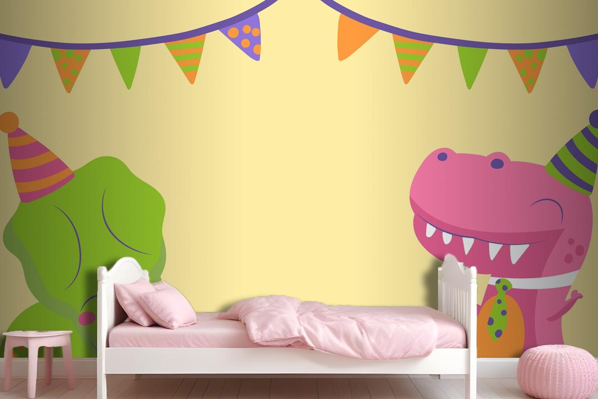 Hand Drawn Dinosaur Birthday Zoom Wallpaper Mural