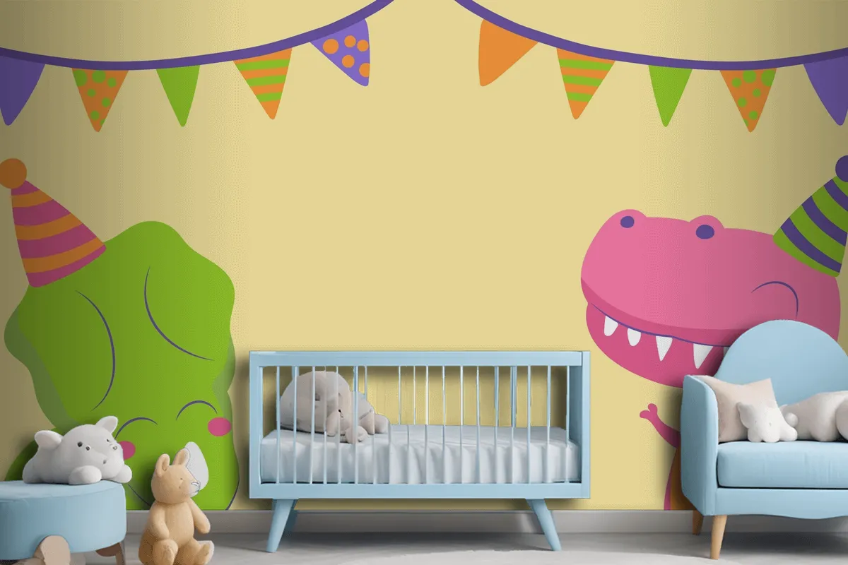 Hand Drawn Dinosaur Birthday Zoom Wallpaper Mural