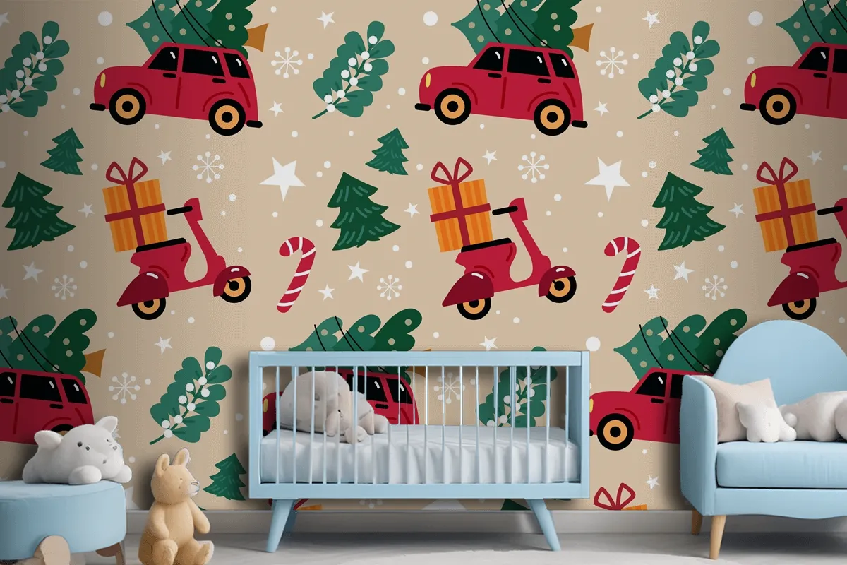 Hand Drawn Flat Christmas Pattern Design Wallpaper Mural