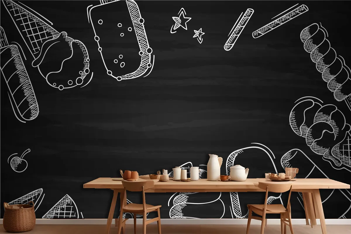 Hand Drawn Ice Cream Blackboard Wallpaper Mural