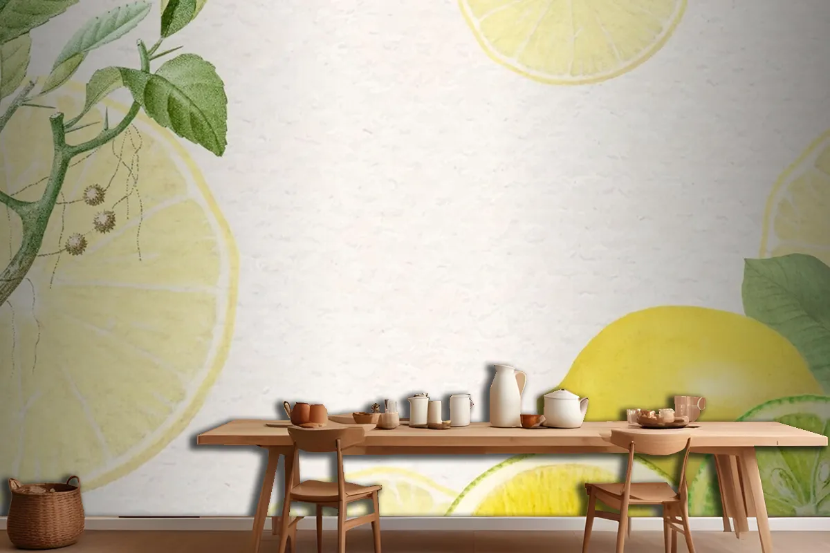 Hand Drawn Natural Fresh Lemon Wallpaper Mural