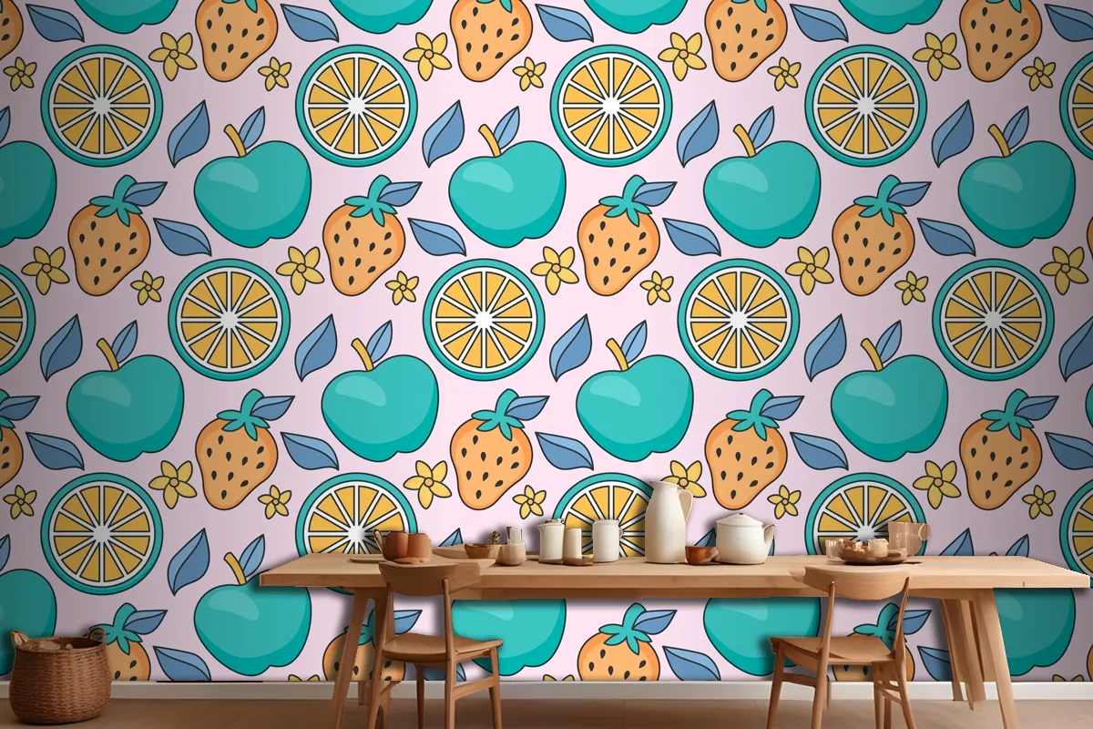 Hand Drawn Pastel Summer Pattern Design Wallpaper Mural