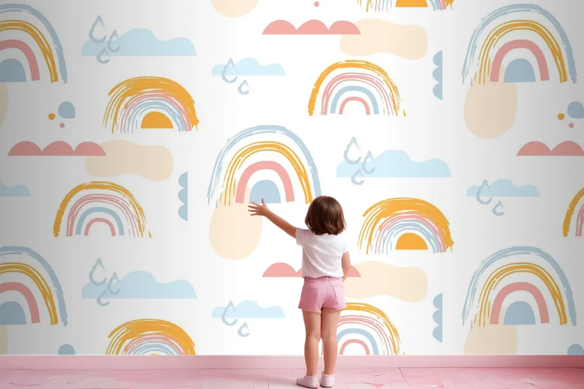 Hand Drawn Rainbow Pattern Design Girl Wallpaper Mural