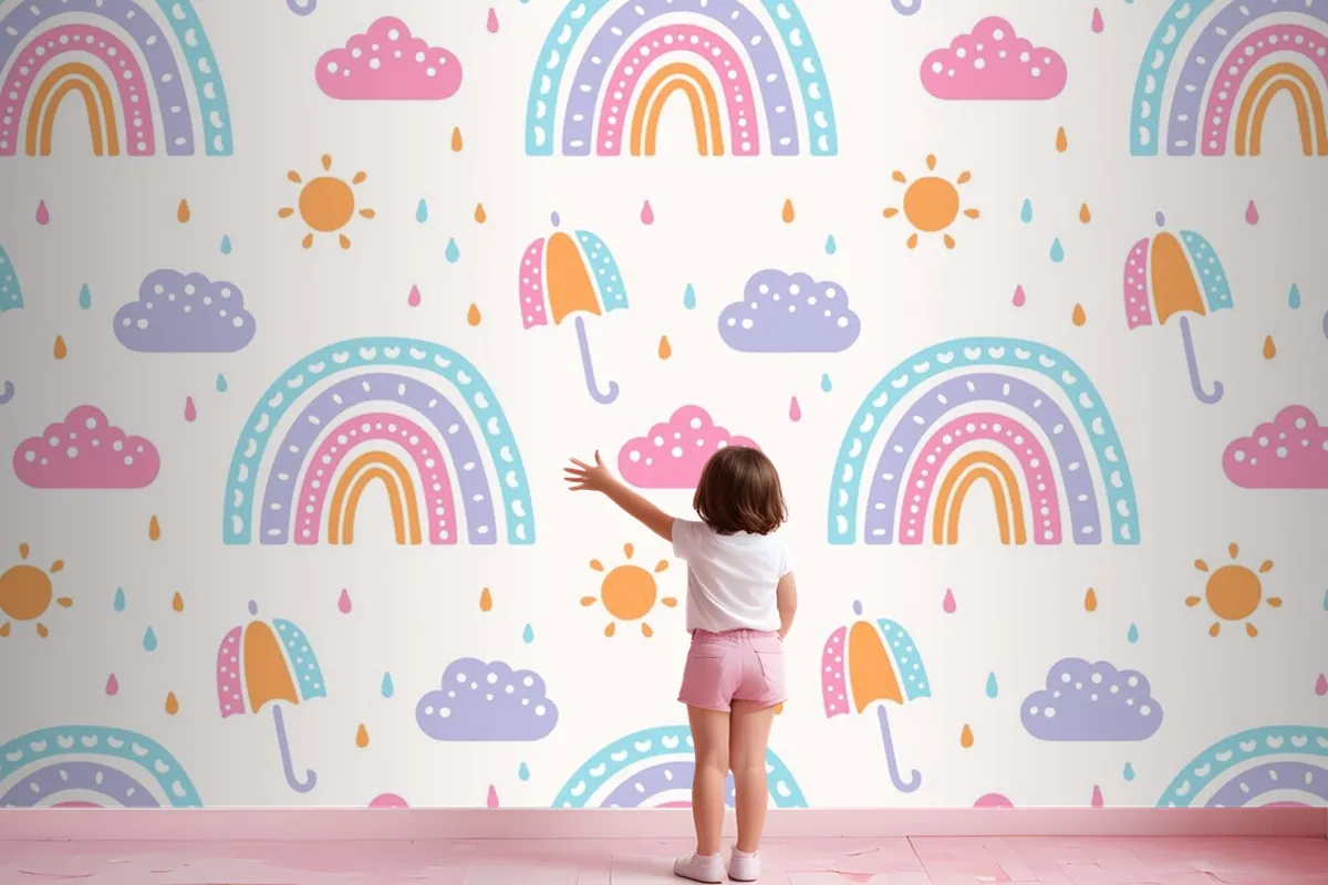 Hand Drawn Rainbow Pattern Design Kids Wallpaper Mural