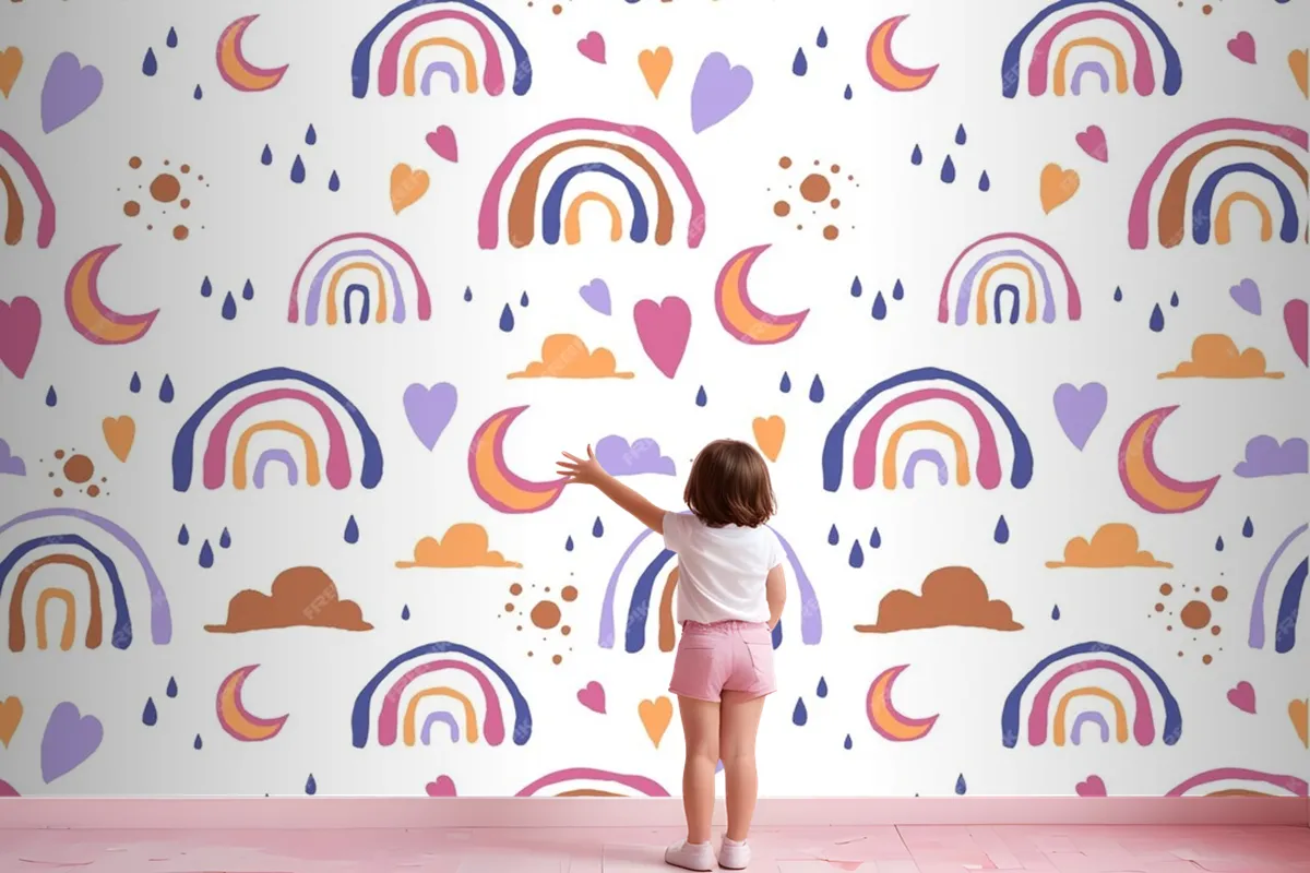 Hand Drawn Rainbow Pattern Design Wallpaper Mural