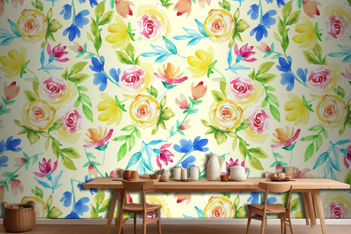 Hand Drawn Small Flowers Pattern Wallpaper Mural