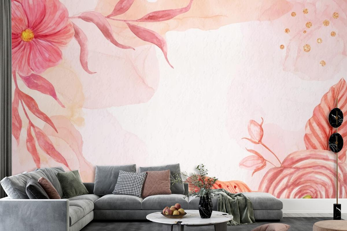 Hand Painted Flowers Background Wallpaper Mural