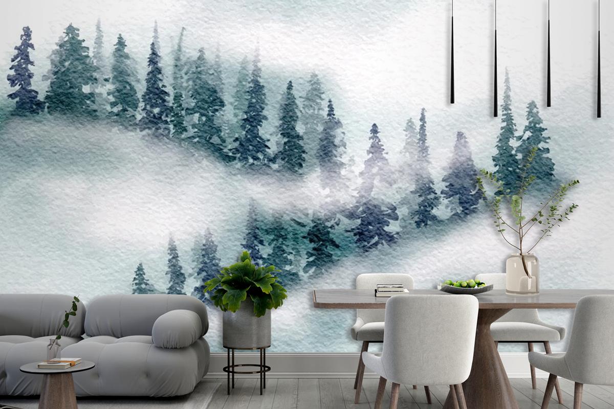 Hand Painted Japanese Themed Watercolour Landscape Wallpaper Mural