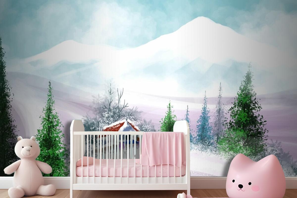 Hand Painted Watercolor Drawing For Christmas And Happy New Year Girl Wallpaper Mural