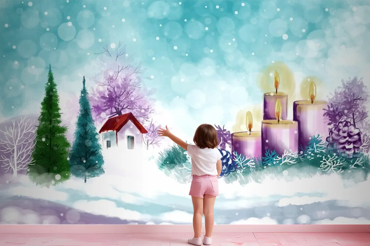 Hand Painted Watercolor Drawing For Christmas And Happy New Year Season Wallpaper Mural