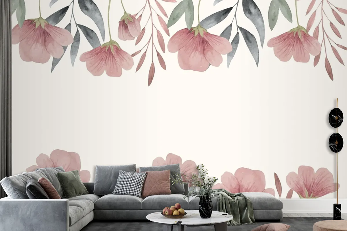 Hand Painted Watercolor Floral Background Wallpaper Mural