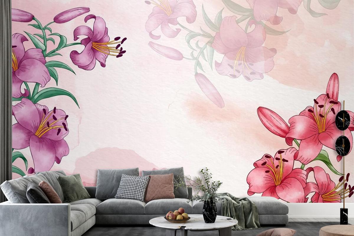 Hand Painted Watercolor Floral Background Wallpaper Mural