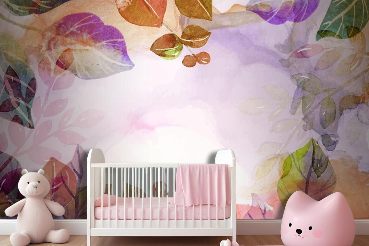 Hand Painted Watercolor Nature Background Girl Wallpaper Mural