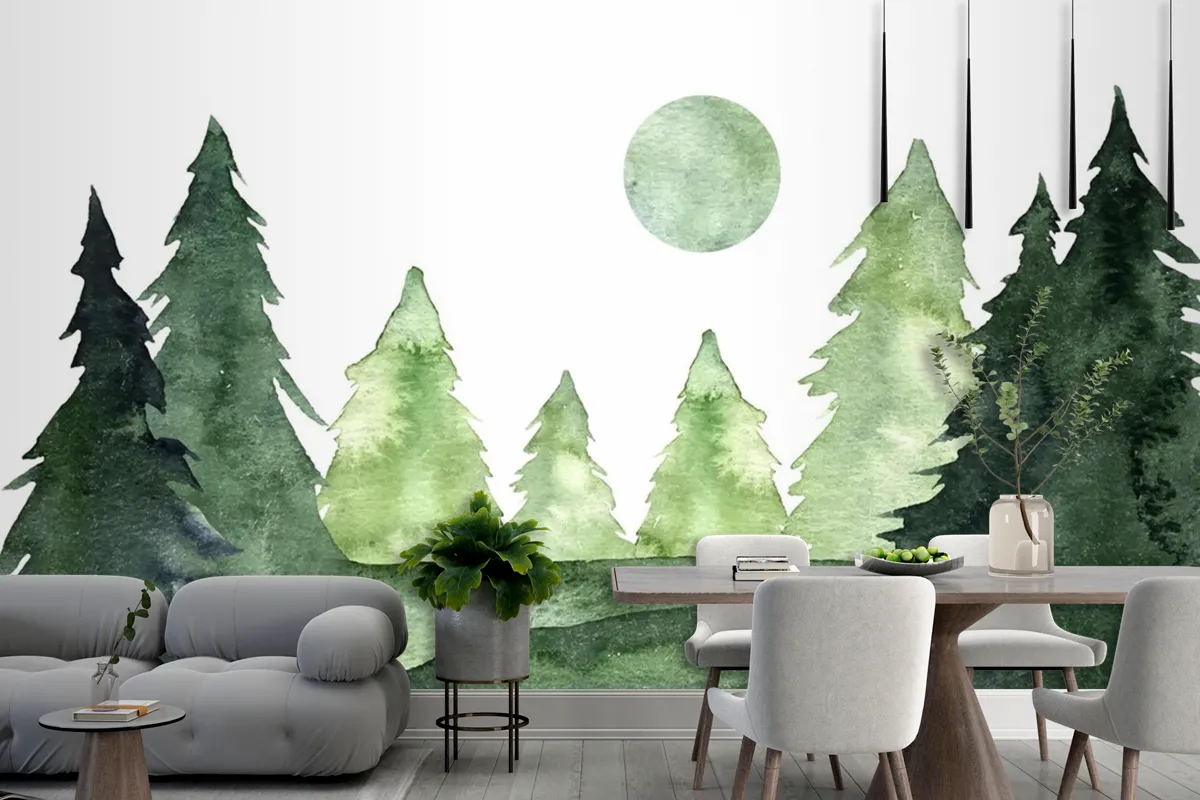 Hand Painted Watercolor Nature Background Wallpaper Mural 