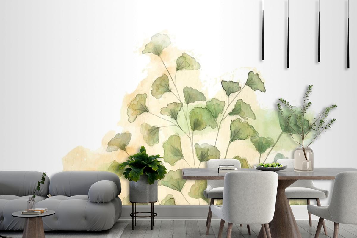 Hand Painted Watercolor Nature Dining Room Wallpaper Mural