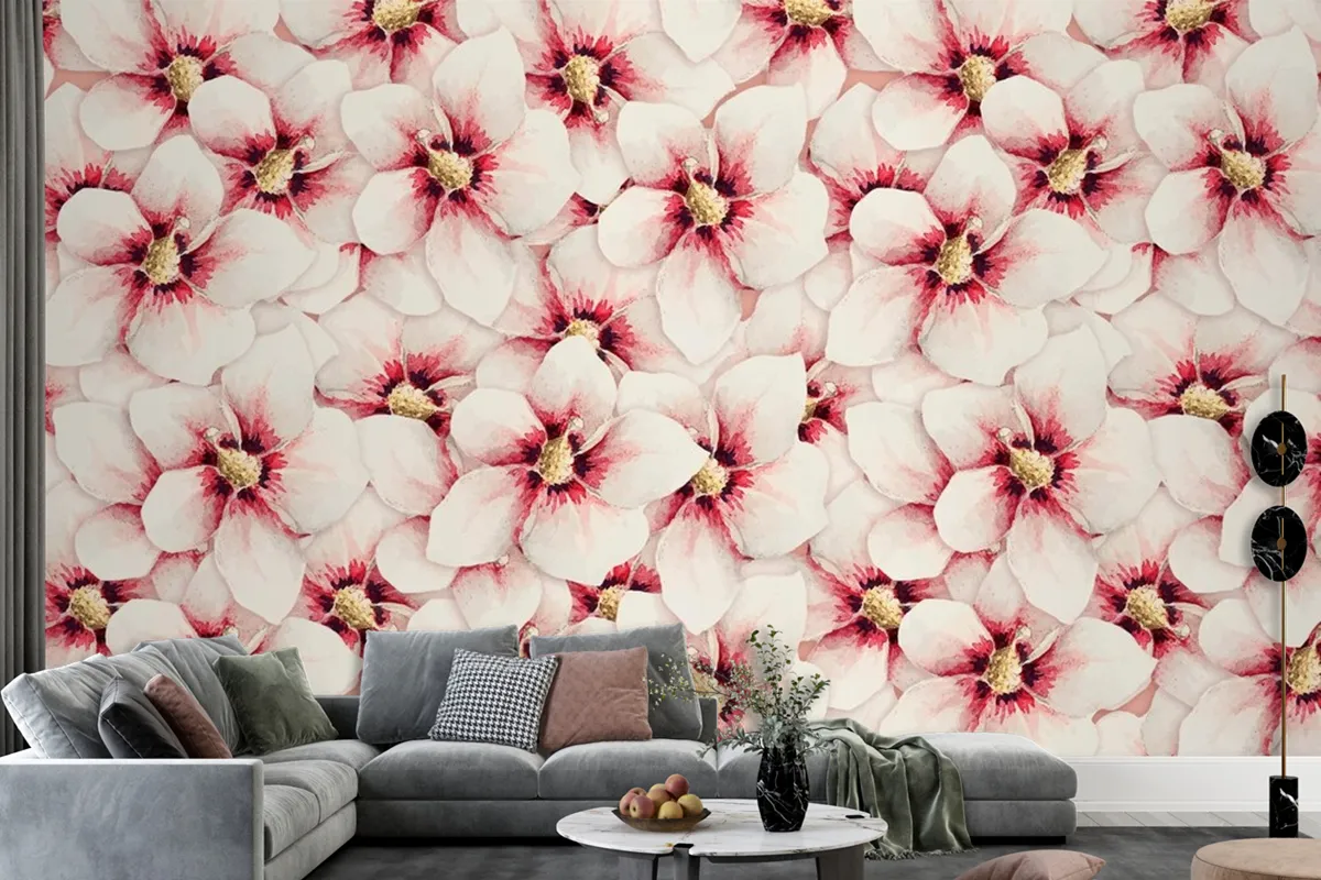 Hibiscus Flower Pattern Background Wallpaper Mural