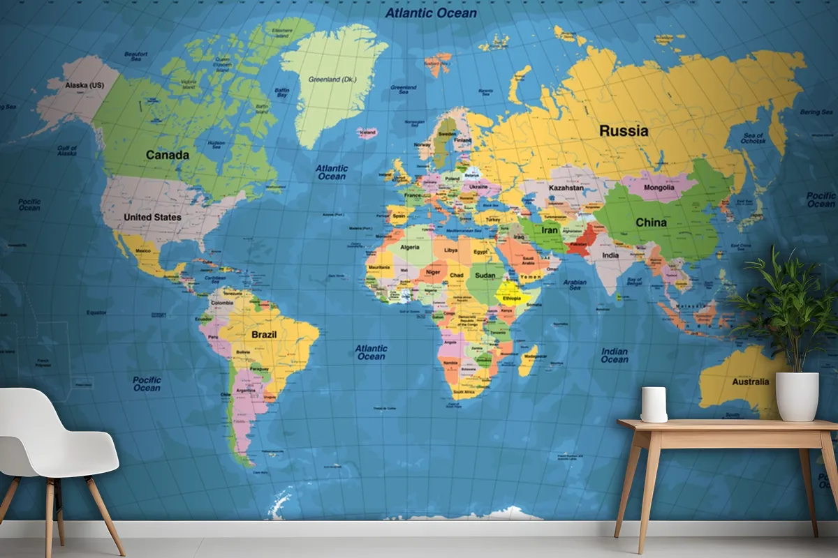 High Detailed Illustration Of World Map Wallpaper Mural