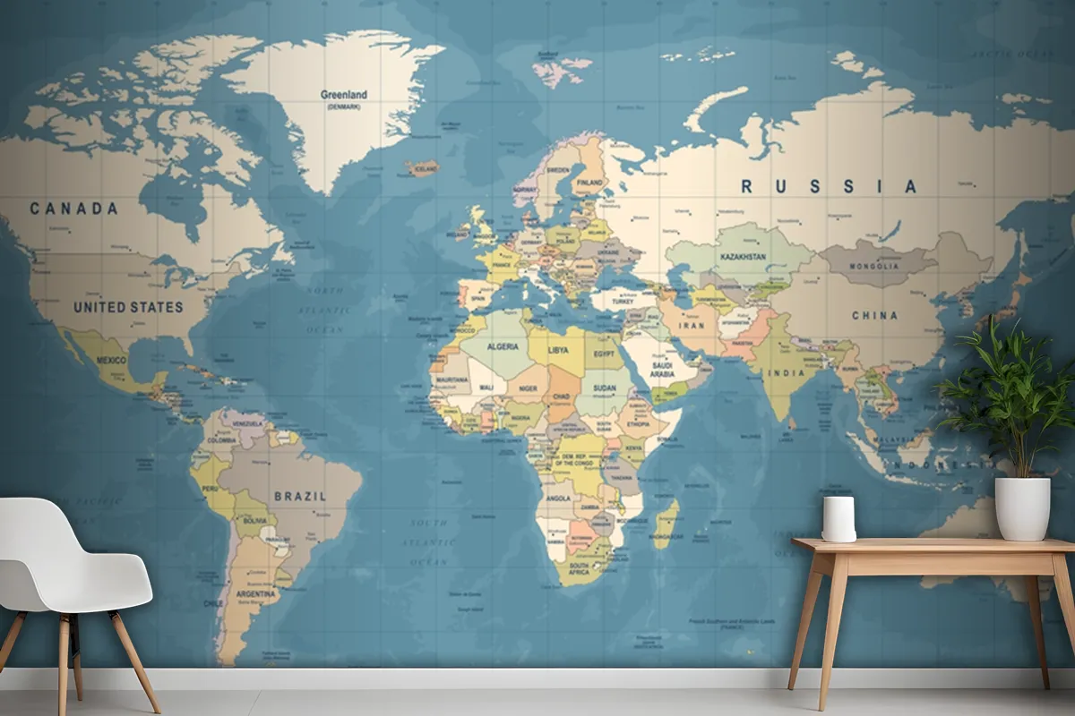 High Detailed Illustration Of Worldmap Wallpaper Mural