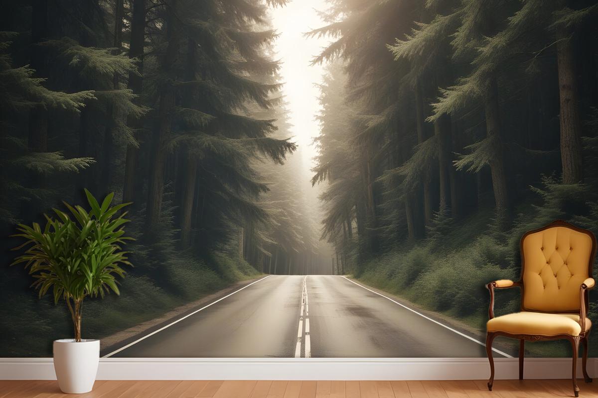 Highway On The Forest Landscape Wallpaper Mural