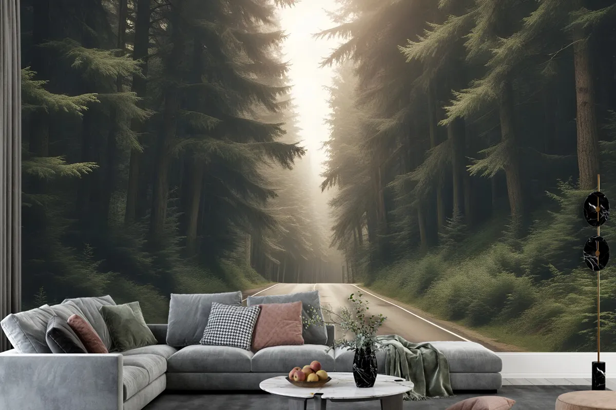 Highway On The Forest Landscape Wallpaper Mural