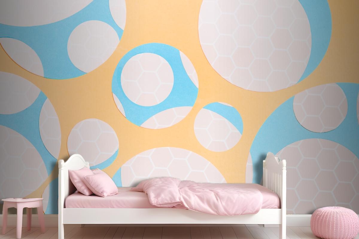 Honeycomb Pattern On Circle Shape Over The Yellow Wallpaper Mural