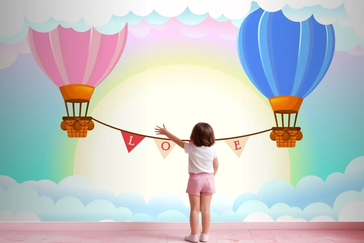 Hot Air Balloons Girl Wallpaper Mural