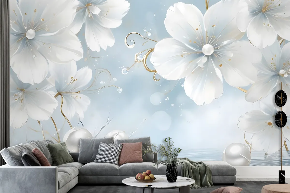 Jewelry White Lux Floral Wallpaper Mural