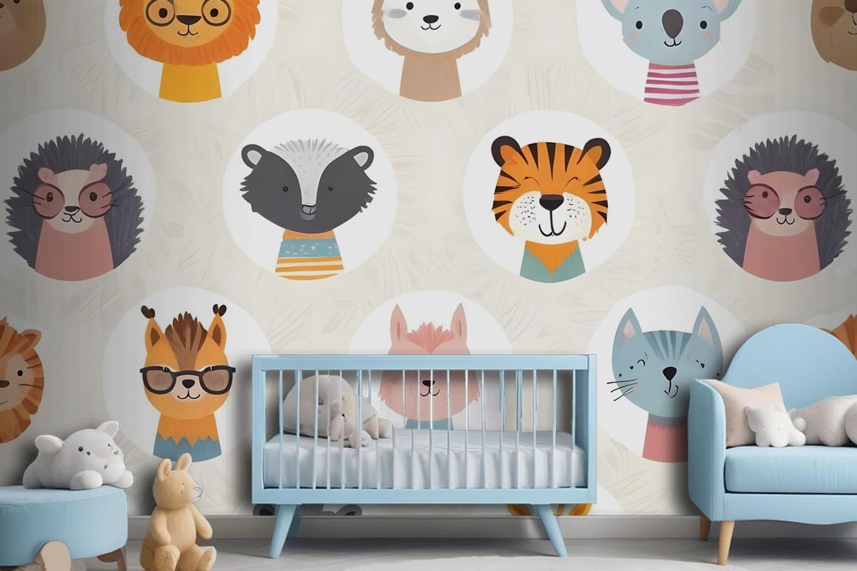 Kids Cute Safari Animals Pattern Wallpaper Mural