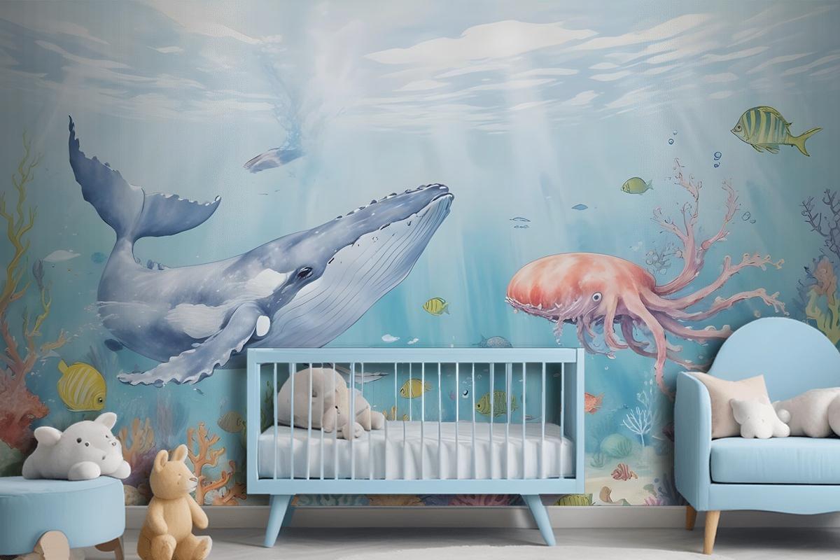 Kids Cute Whale Undersea Wallpaper Murals