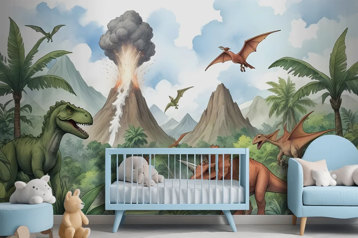 Kids Dinosaur With Trex Jurassic World Wallpaper Mural