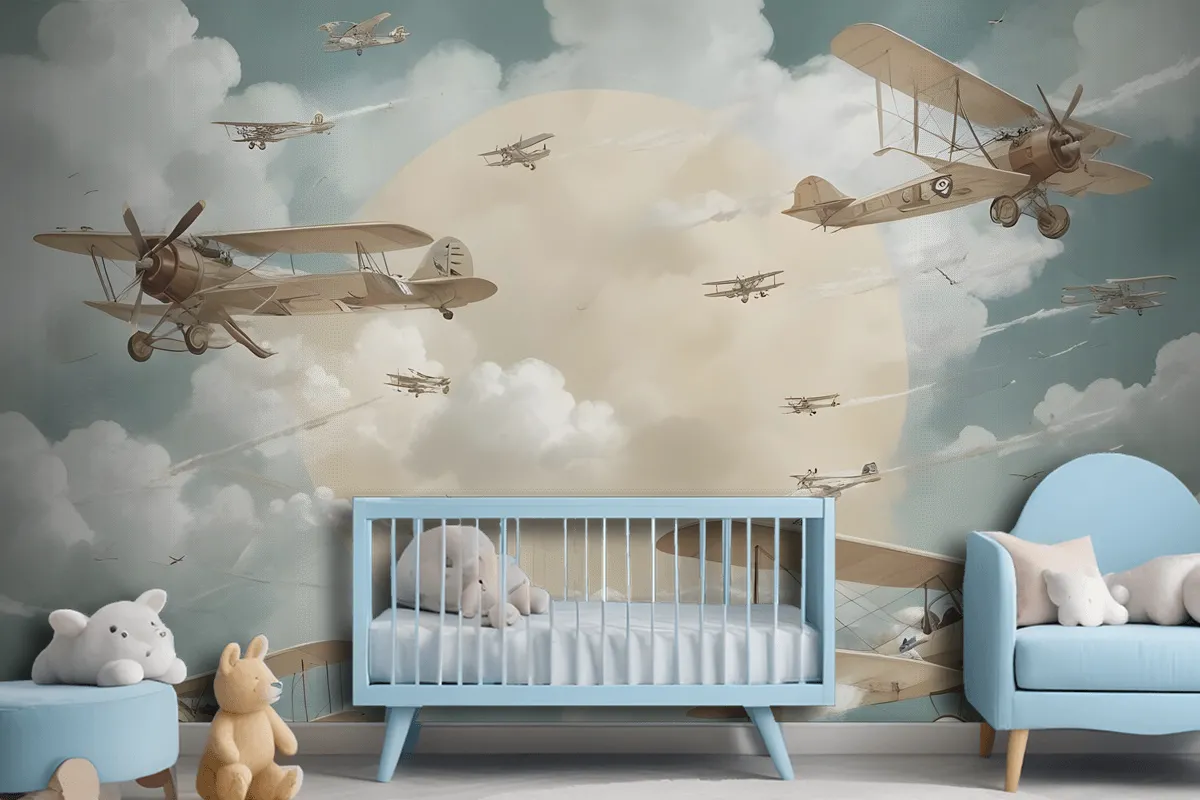 Kids Moon With Aircraft Wallpaper Mural