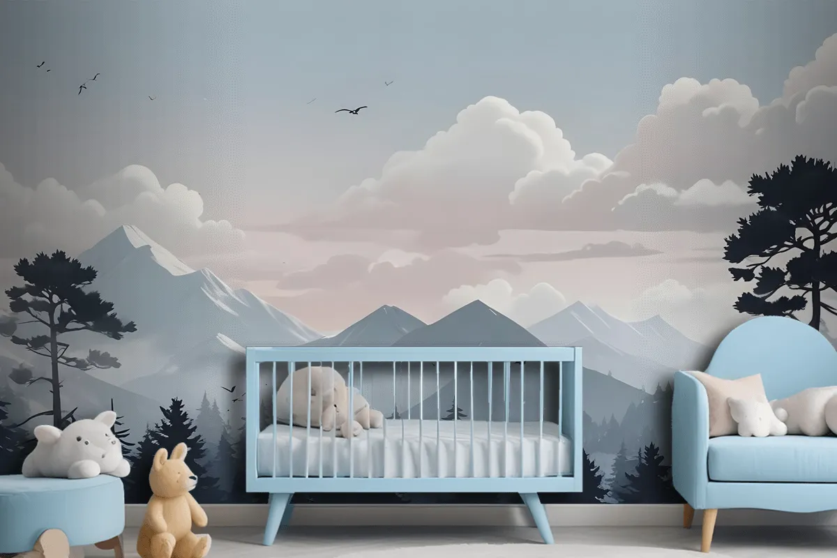 Kids Mountain Landscape With Snow Wallpaper Mural