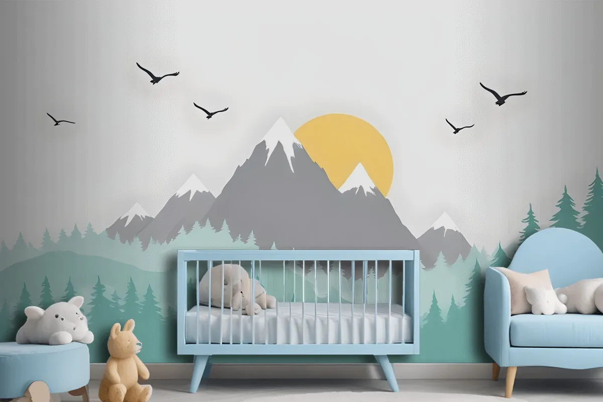 Kids Mountain Landscape With Trees Wallpaper Mural