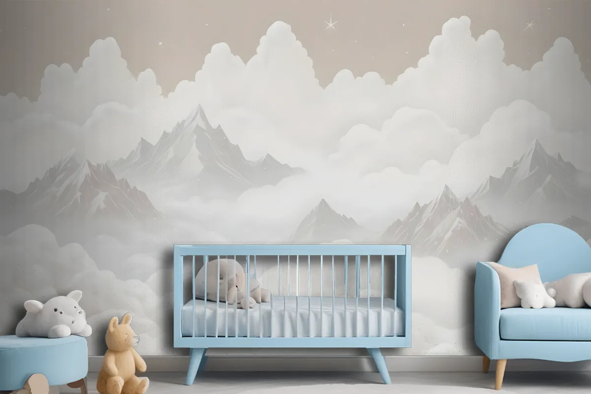 Kids Mountain With Clouds Wallpaper Mural