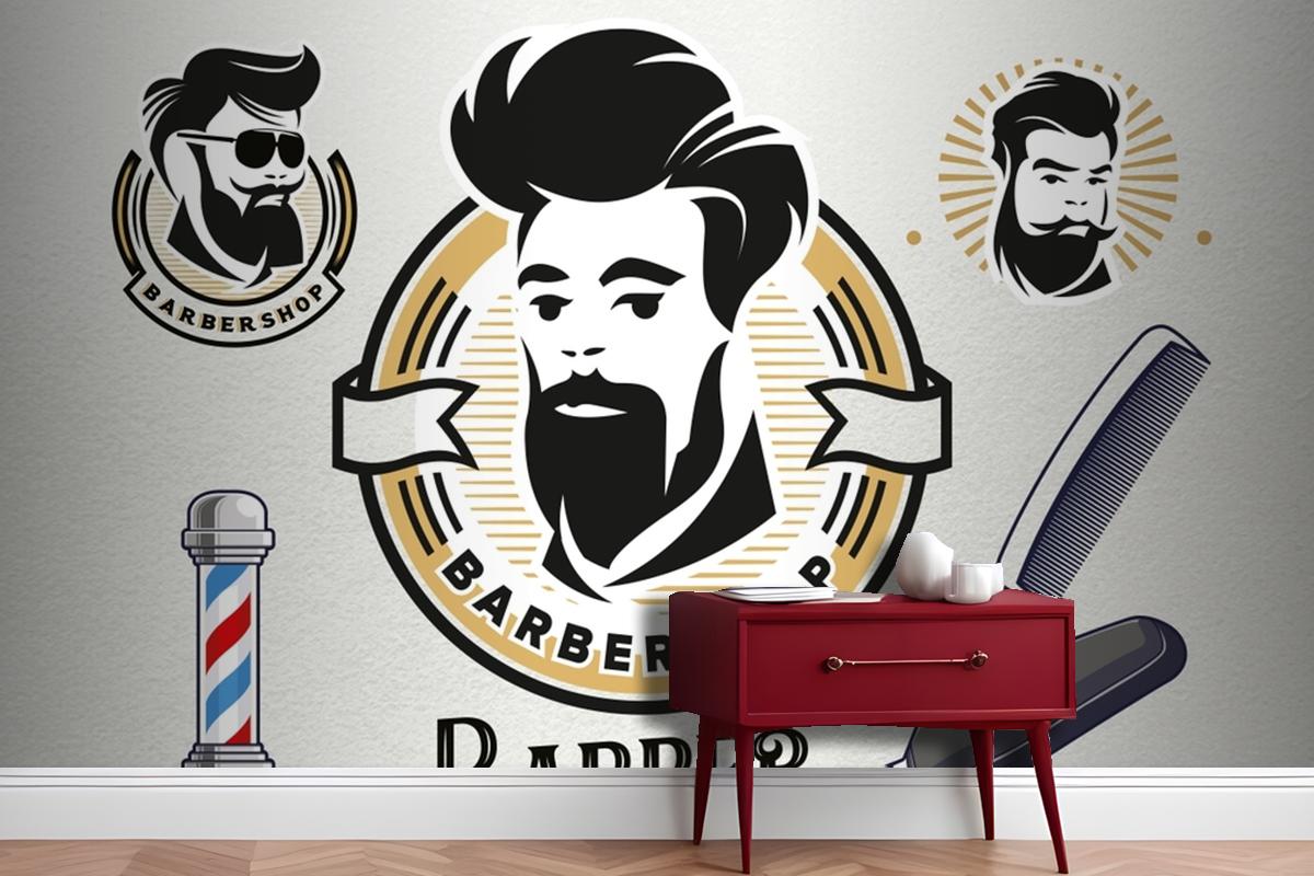 Krem Arka Plan Barbershop Duvar Kağıdı