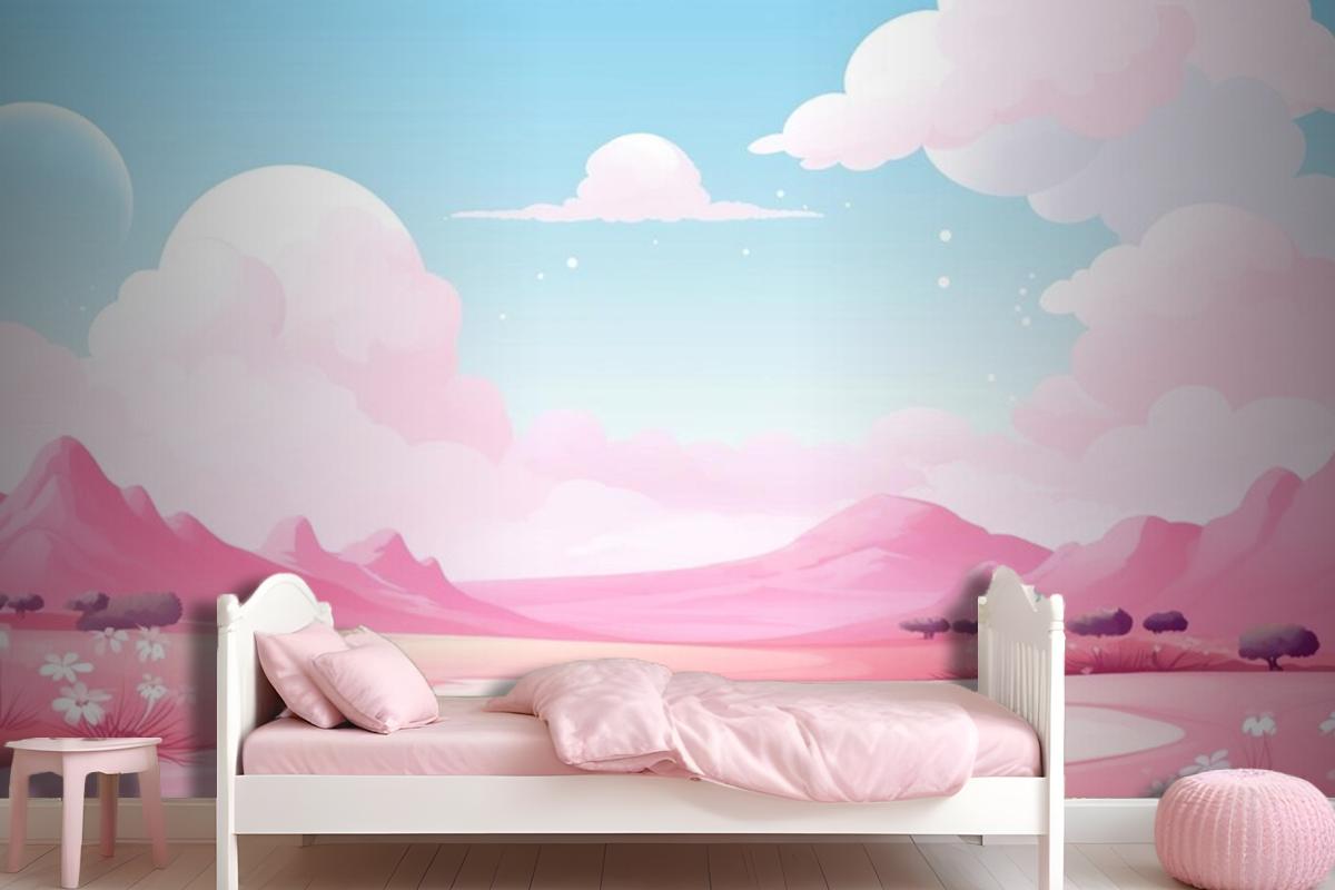 Landscape With Mountains And Clouds Wallpaper Mural