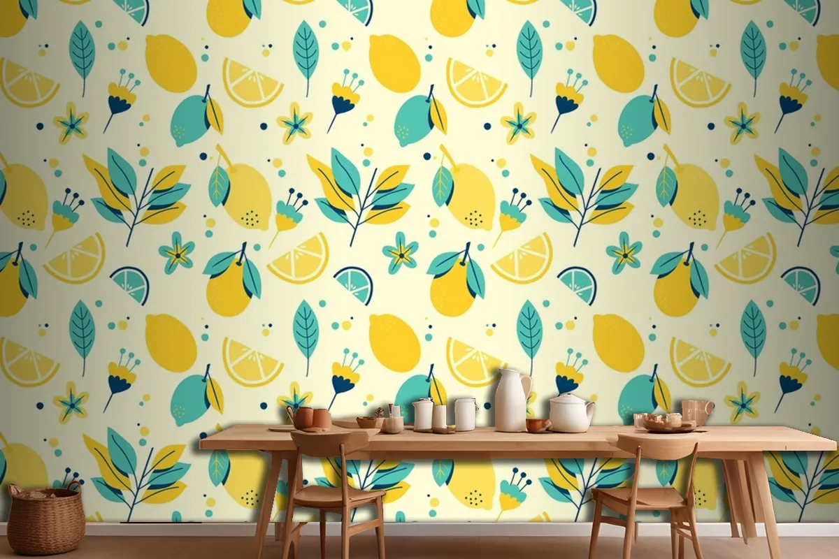 Lemon Summer Pattern Wallpaper Theme Wallpaper Mural